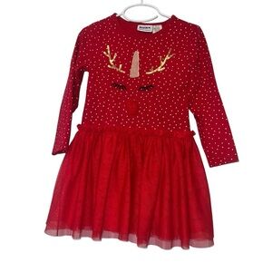 Blueberi Boulevard Festive Red gold polka dot Reindeer tulle Dress 6x